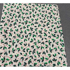 Holly & Berry Christmas Fat Quarter Cotton Fabric 18x22 White Green & Red Festiv